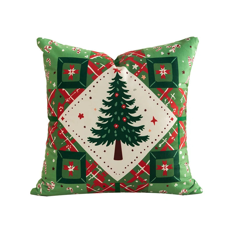 Christmas Throw Pillow 18x18 Microfiber Removable Cover Patchwork Print