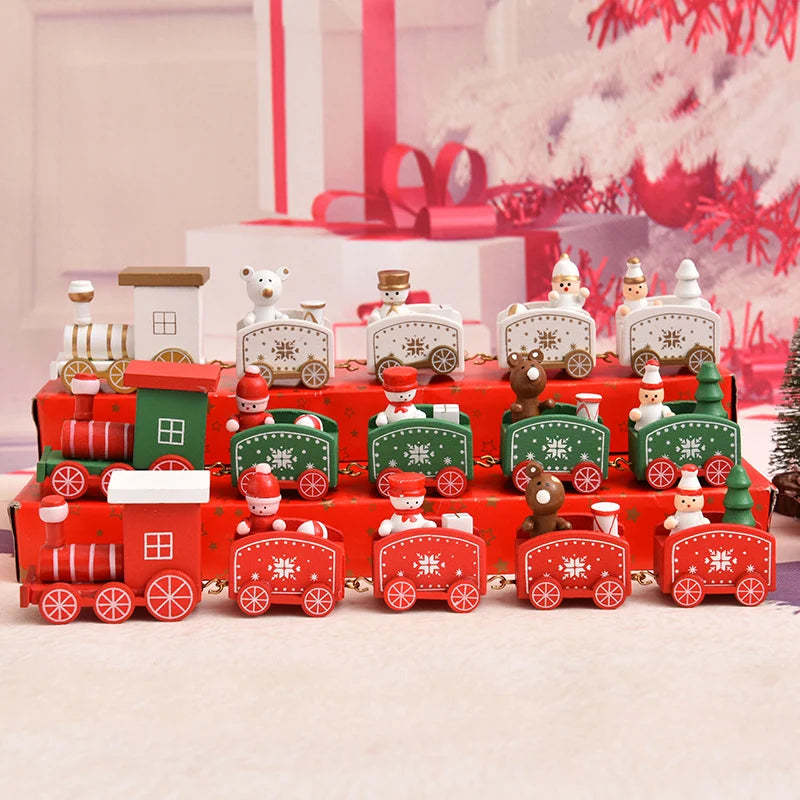 Christmas Train Decoration Set Durable Wooden Tabletop Accent