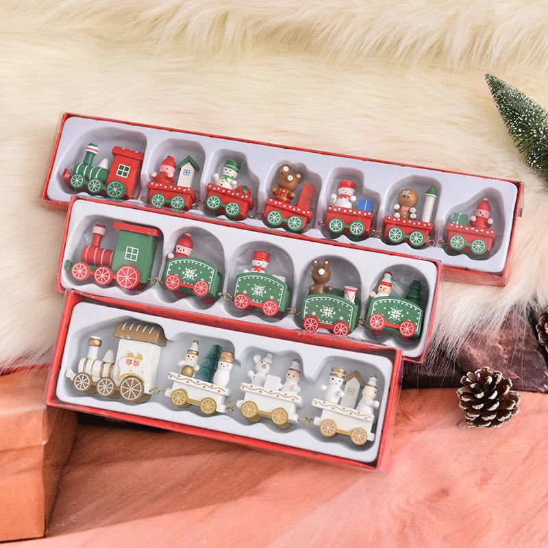 Christmas Train Decoration Set Durable Wooden Tabletop Accent