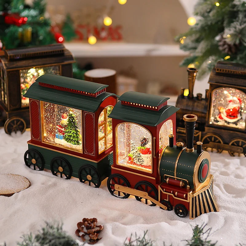Christmas Train Lantern Moving Santa & Warm Light