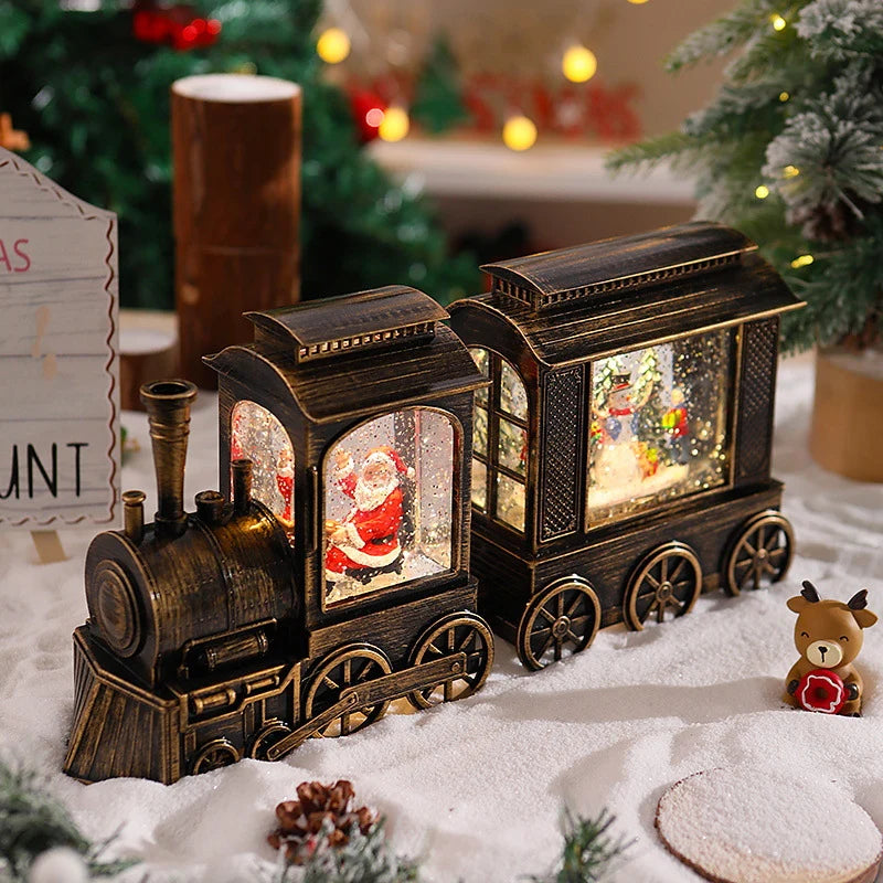 Christmas Train Lantern Moving Santa & Warm Light