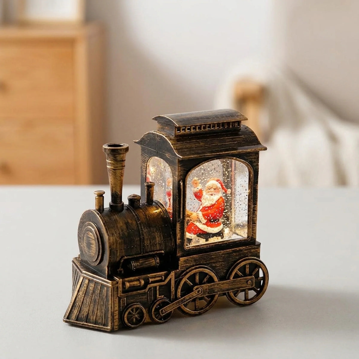 Christmas Train Light Snow Globe Santa & Snowman Figures