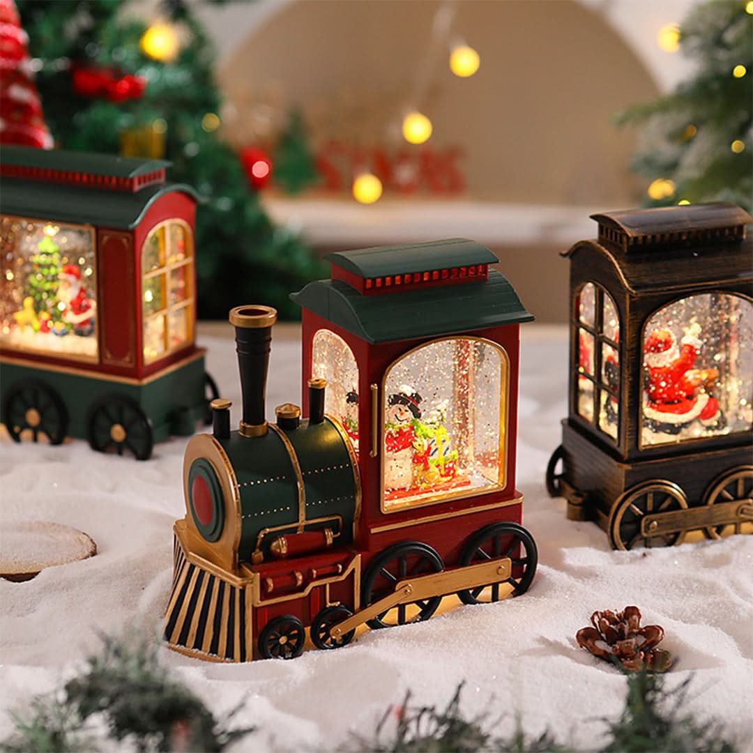 Christmas Train Light Snow Globe Santa & Snowman Figures
