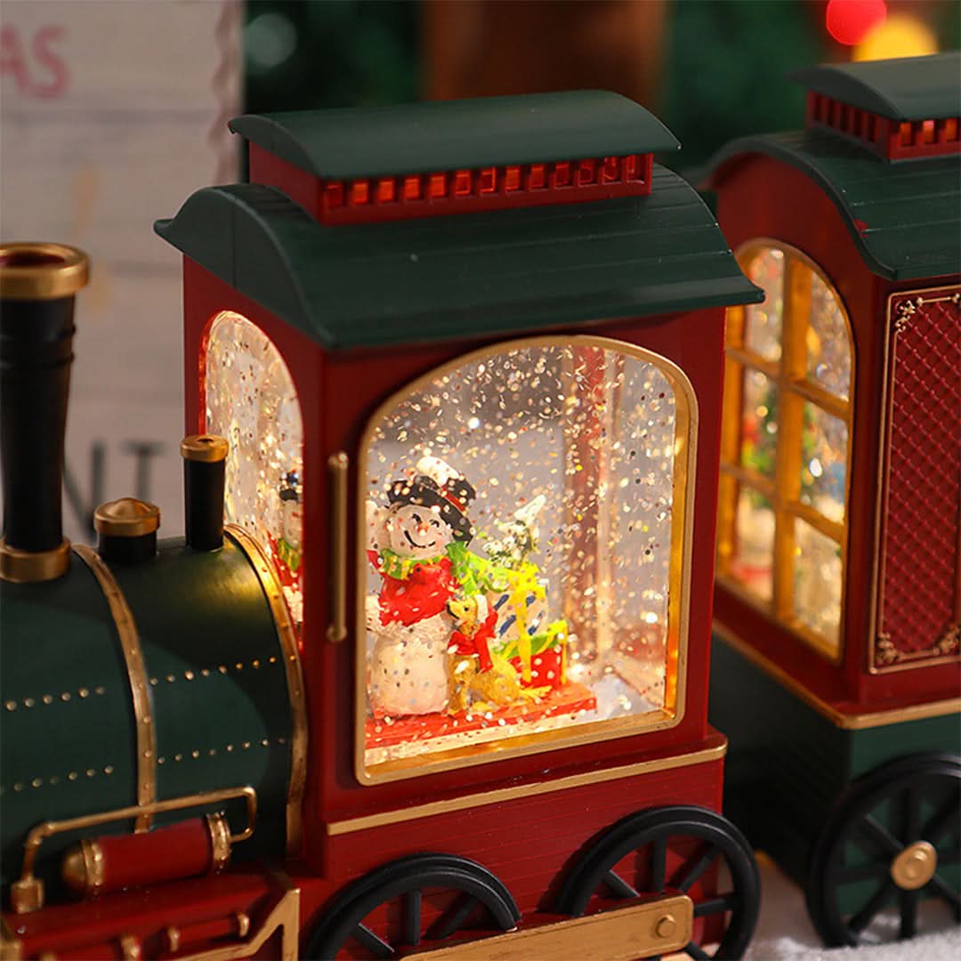 Christmas Train Light Snow Globe Santa & Snowman Figures