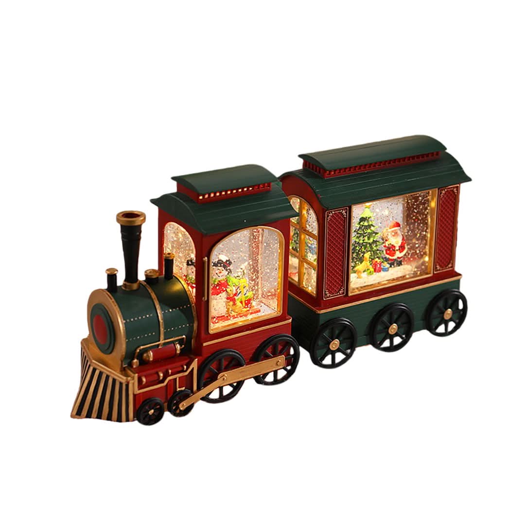 Christmas Train Light Snow Globe Santa & Snowman Figures