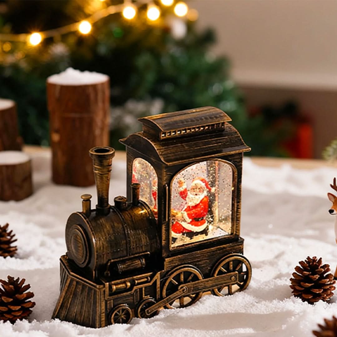 Christmas Train Light Snow Globe Santa & Snowman Figures