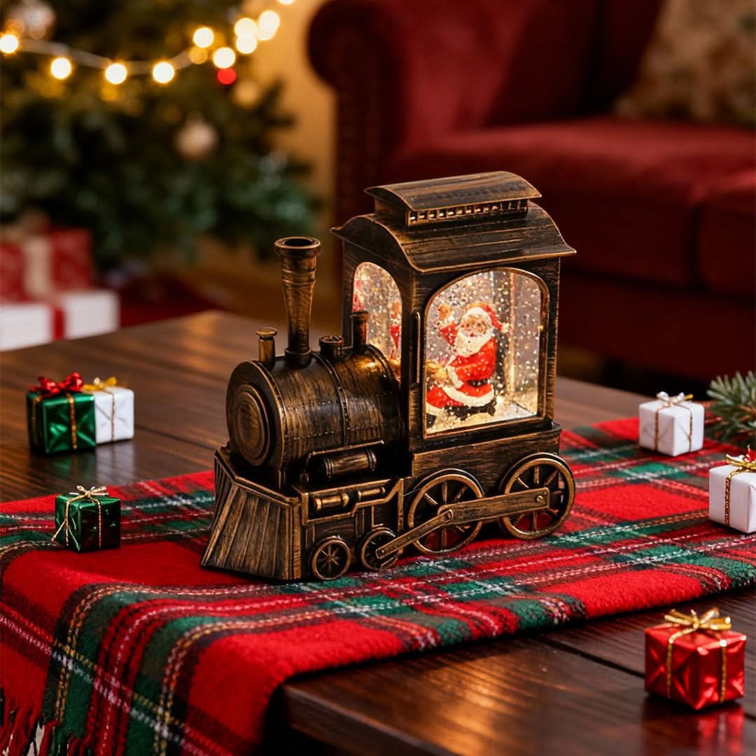 Christmas Train Light Snow Globe Santa & Snowman Figures