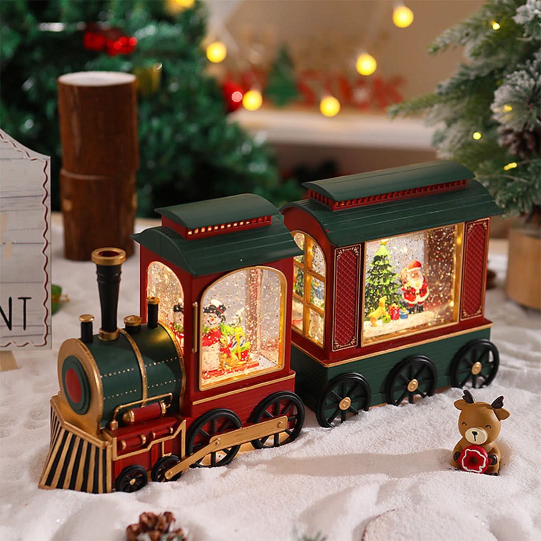 Christmas Train Light Snow Globe Santa & Snowman Figures