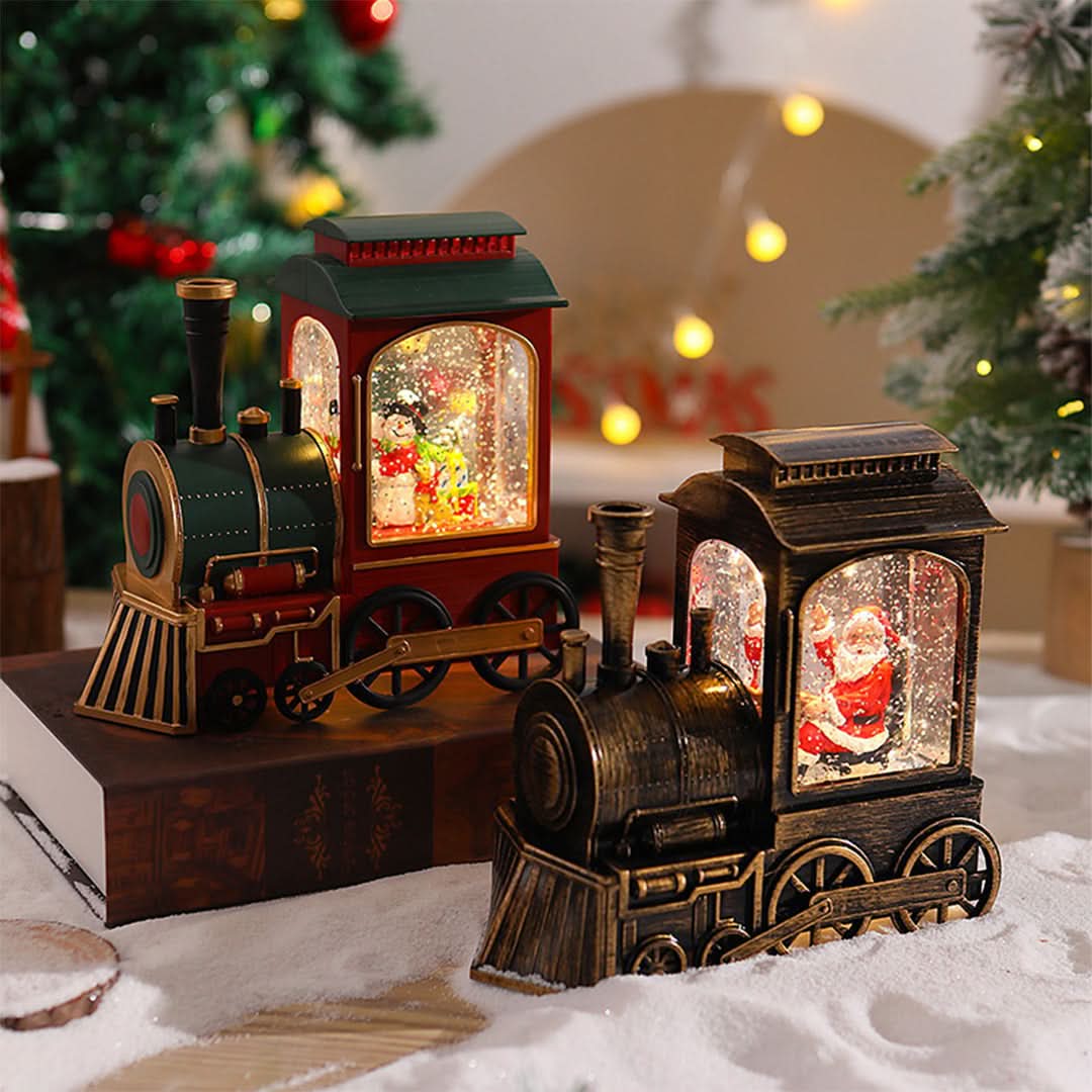 Christmas Train Light Snow Globe Santa & Snowman Figures