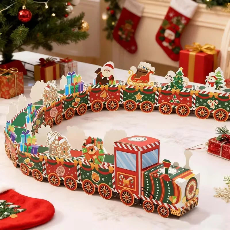 Christmas Train Paper Mantel Decor Santa & Animal Figures