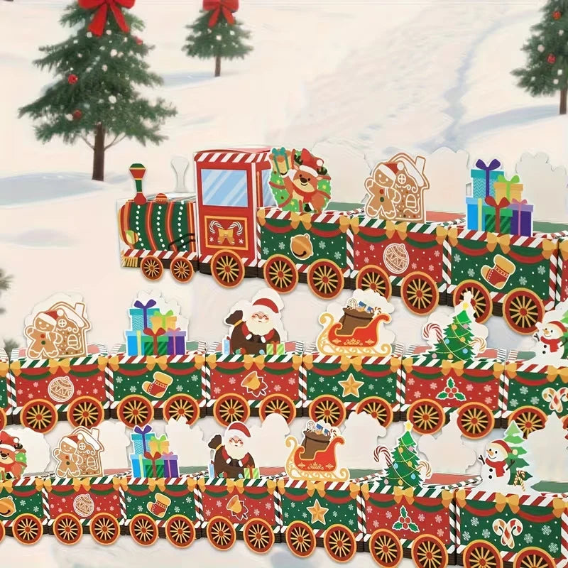 Christmas Train Paper Mantel Decor Santa & Animal Figures