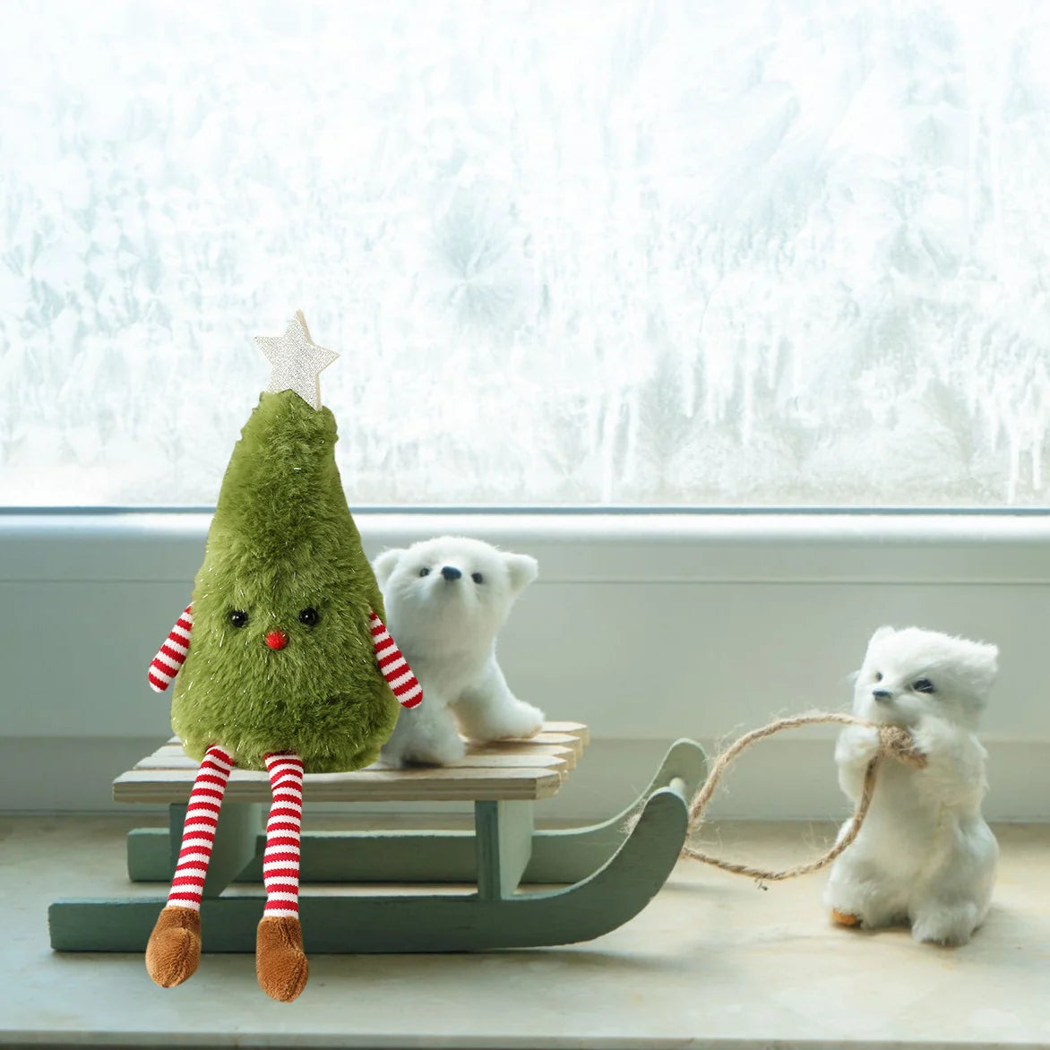 Christmas Tree Plush Figure Striped Legs Star Topper