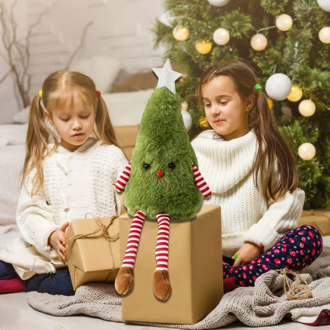 Christmas Tree Plush Figure Striped Legs Star Topper