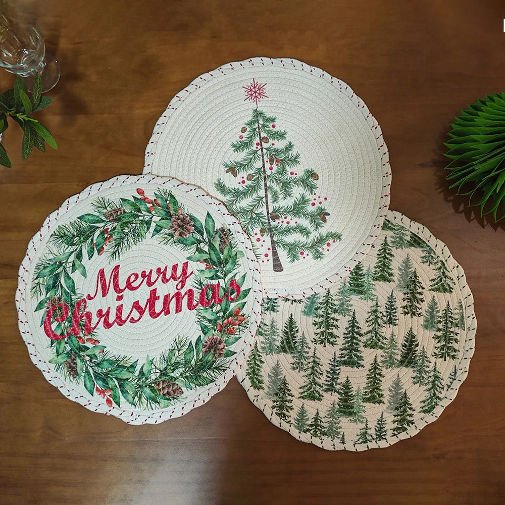 Christmas Tree Skirt Quilted Braided Cotton Conceals Cords