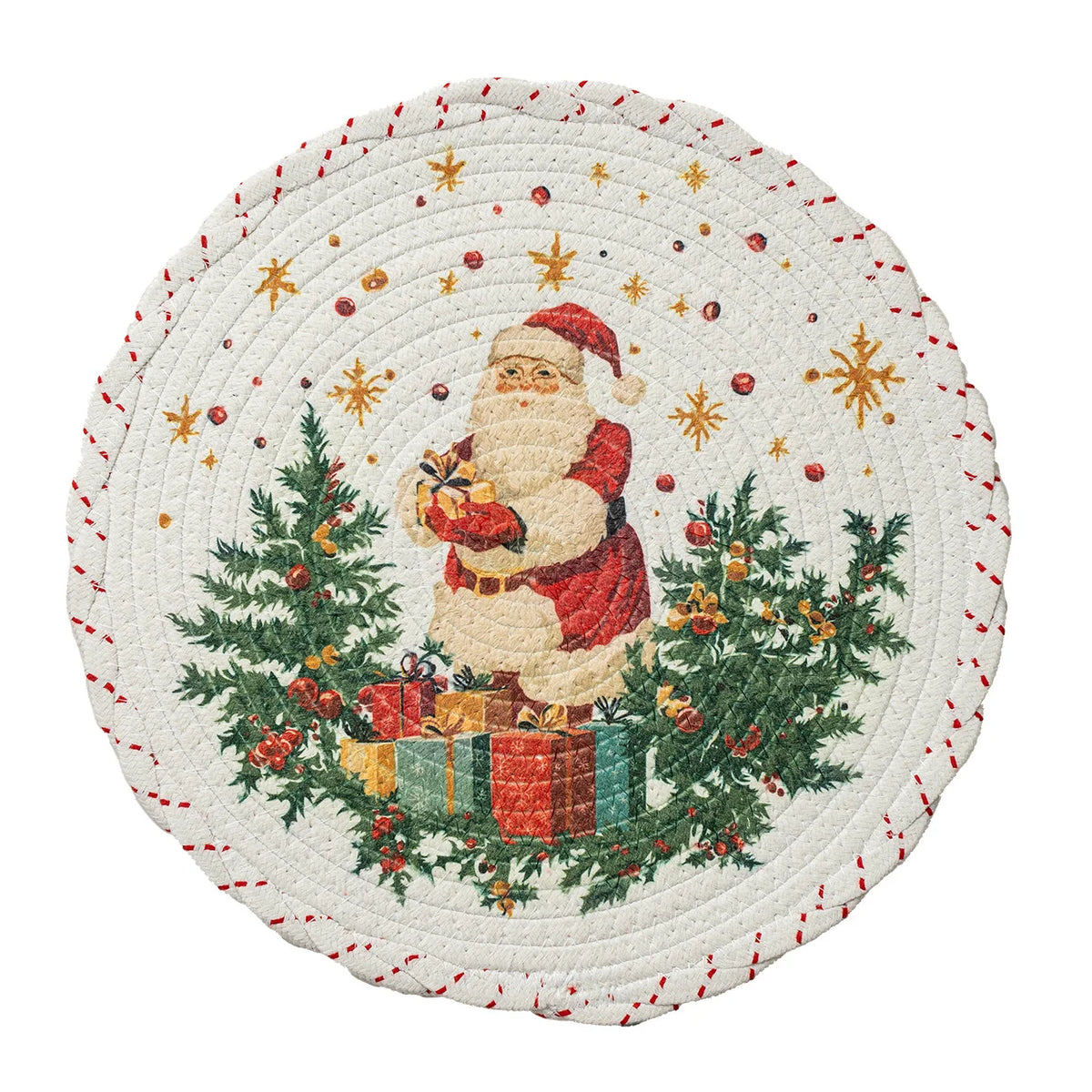 Christmas Tree Skirt Quilted Braided Cotton Conceals Cords