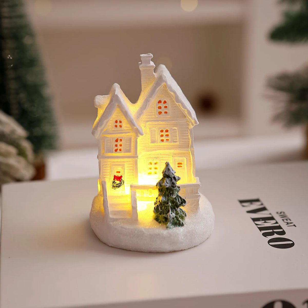 Christmas Village Ceramic Glitter Finish & Integrated LED