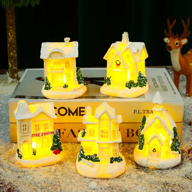 Christmas Village Ceramic Glitter Finish & Integrated LED