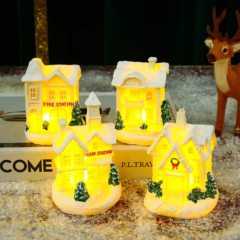 Christmas Village Ceramic Glitter Finish & Integrated LED