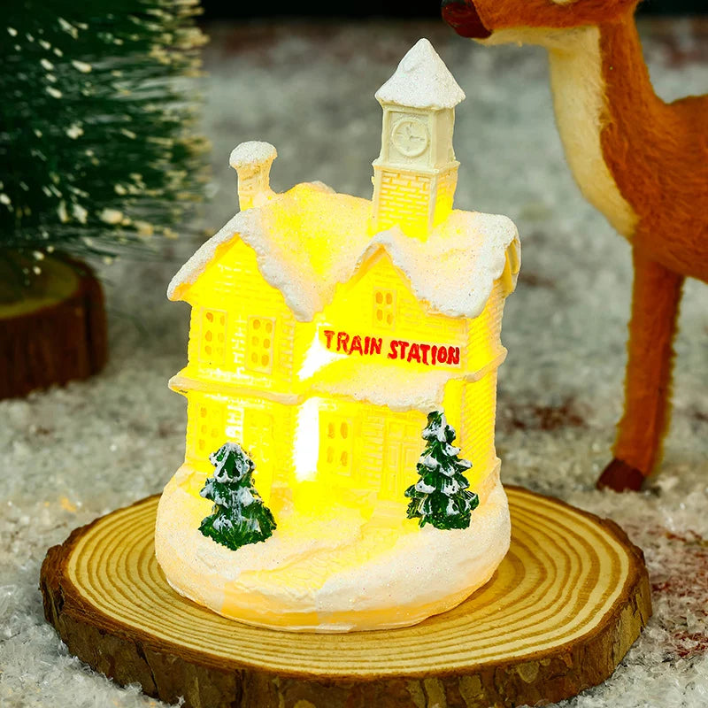 Christmas Village Ceramic Glitter Finish & Integrated LED