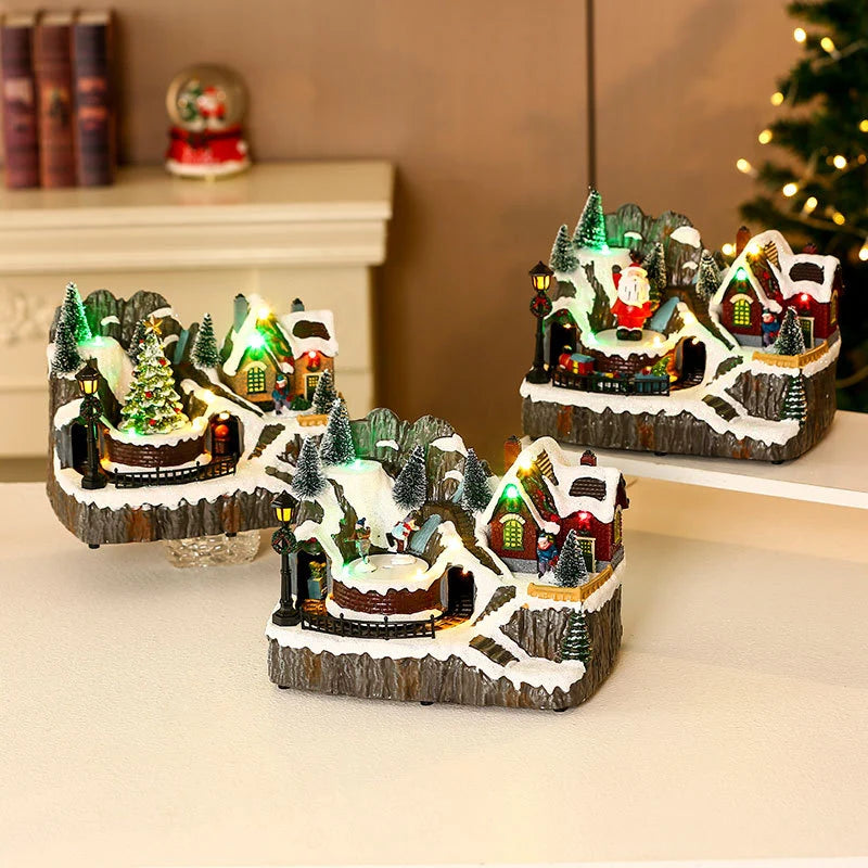 Christmas Village Diorama Embedded LED Lights Tabletop Centerpiece