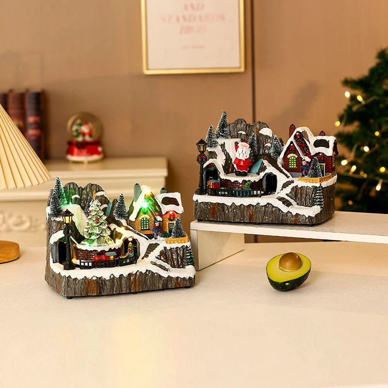 Christmas Village Diorama Embedded LED Lights Tabletop Centerpiece