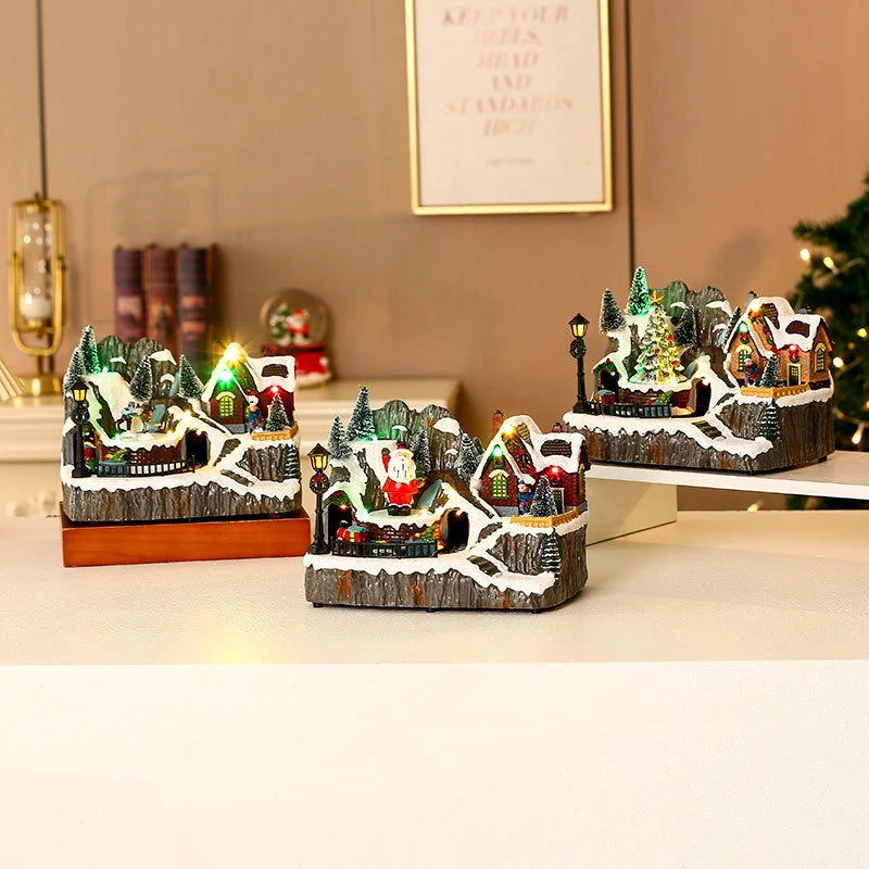 Christmas Village Diorama Embedded LED Lights Tabletop Centerpiece