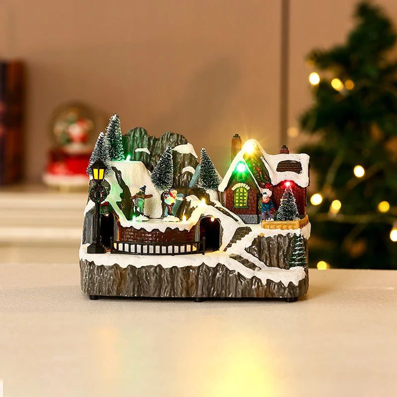 Christmas Village Diorama Embedded LED Lights Tabletop Centerpiece