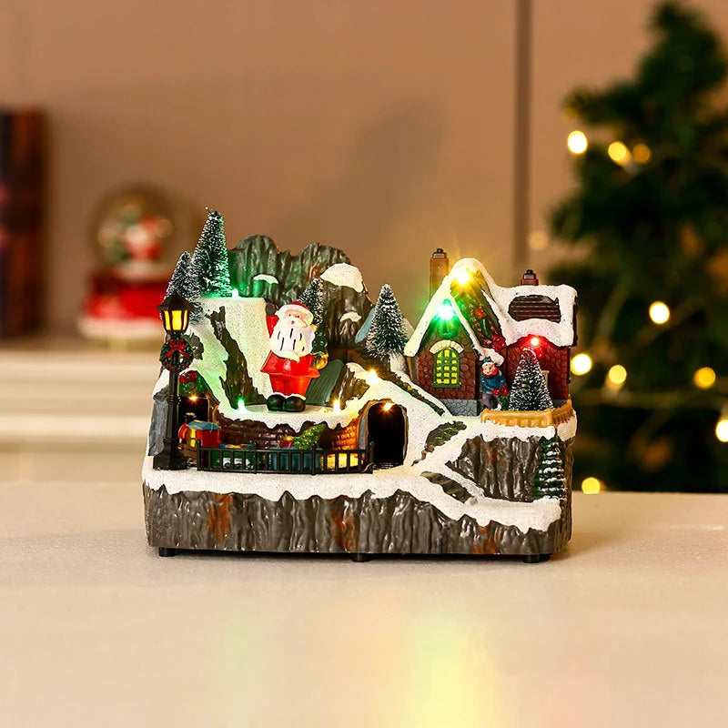 Christmas Village Diorama Embedded LED Lights Tabletop Centerpiece