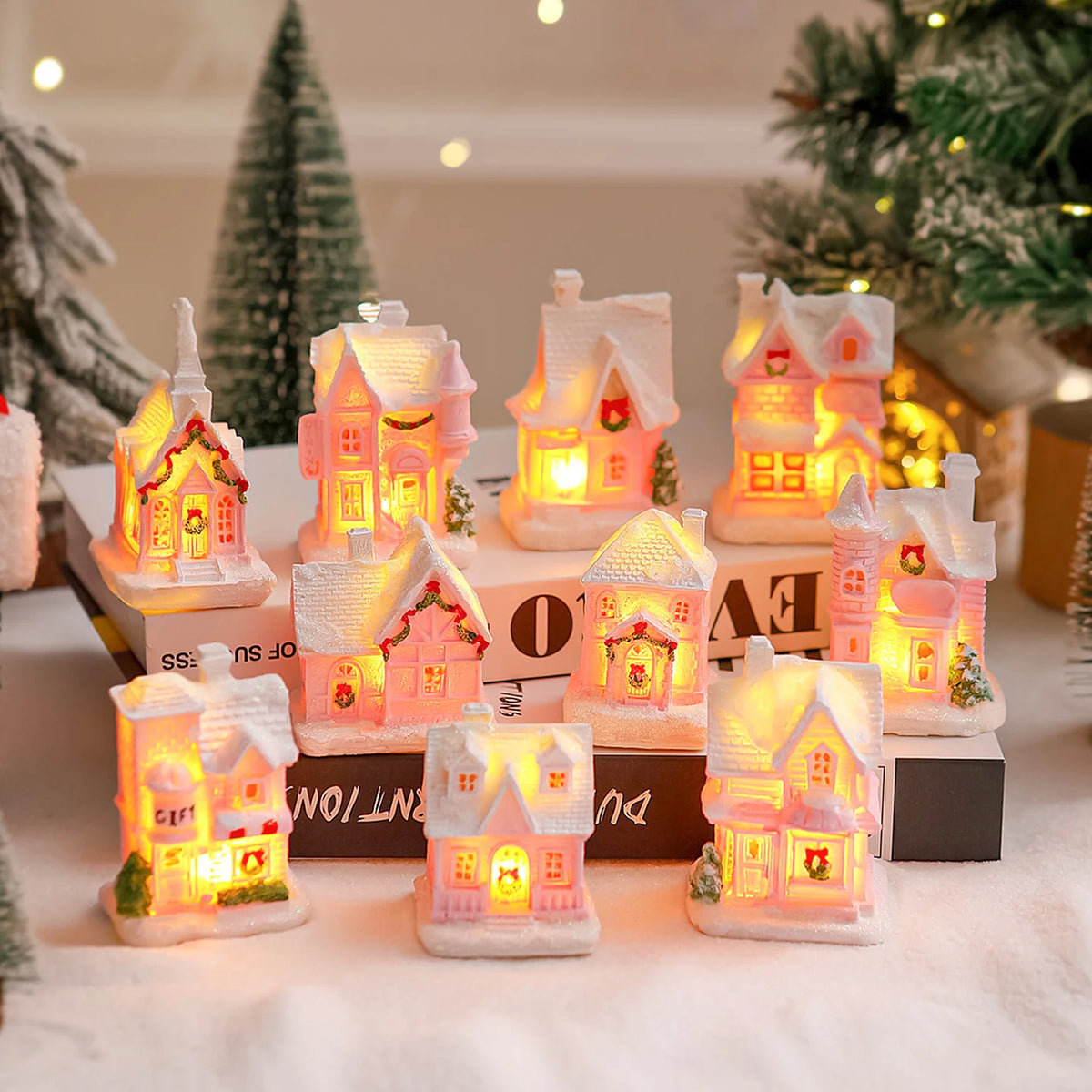 Christmas Village House LED-Lit Frosted Ceramic Tabletop
