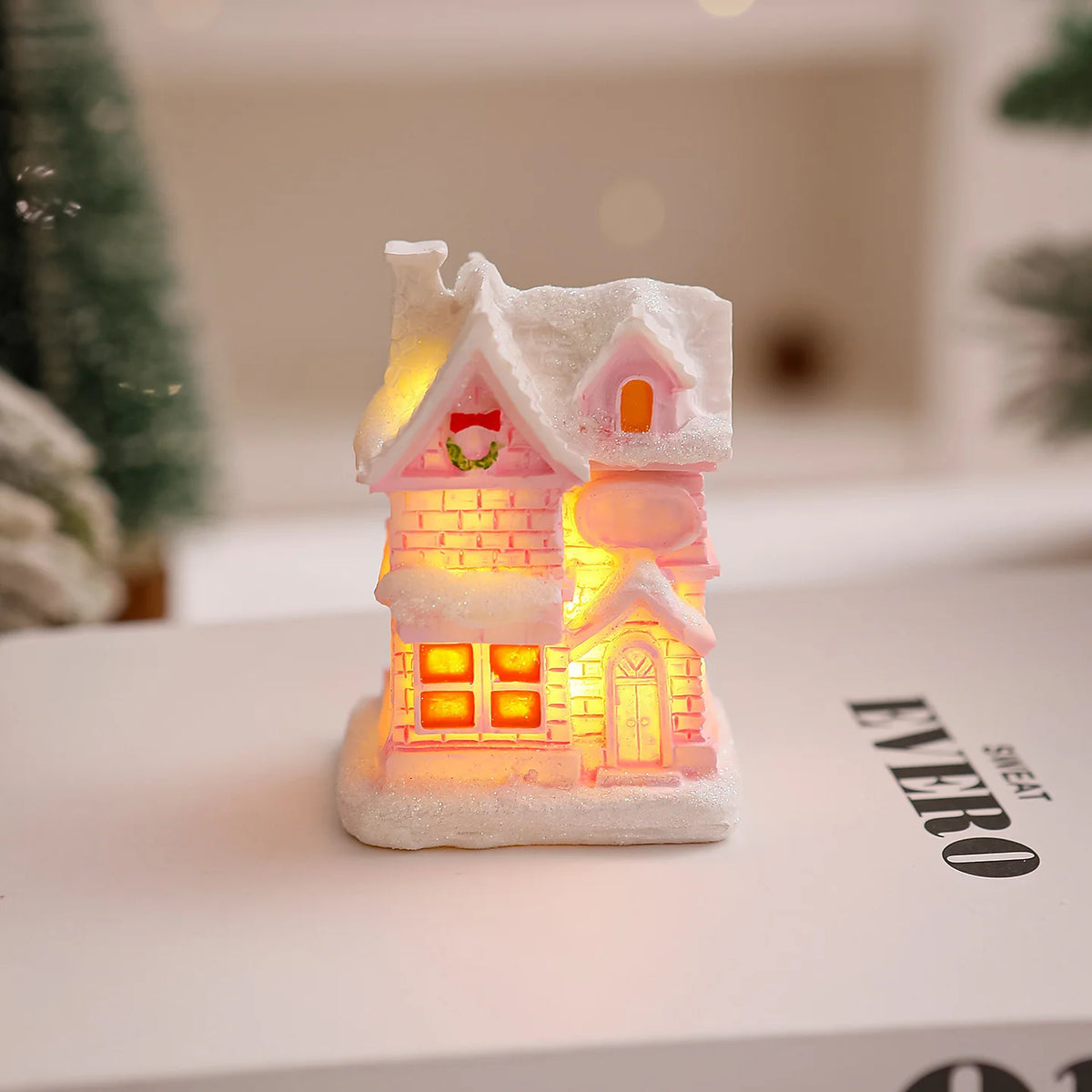 Christmas Village House LED-Lit Frosted Ceramic Tabletop