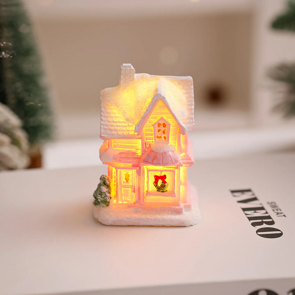 Christmas Village House LED-Lit Frosted Ceramic Tabletop