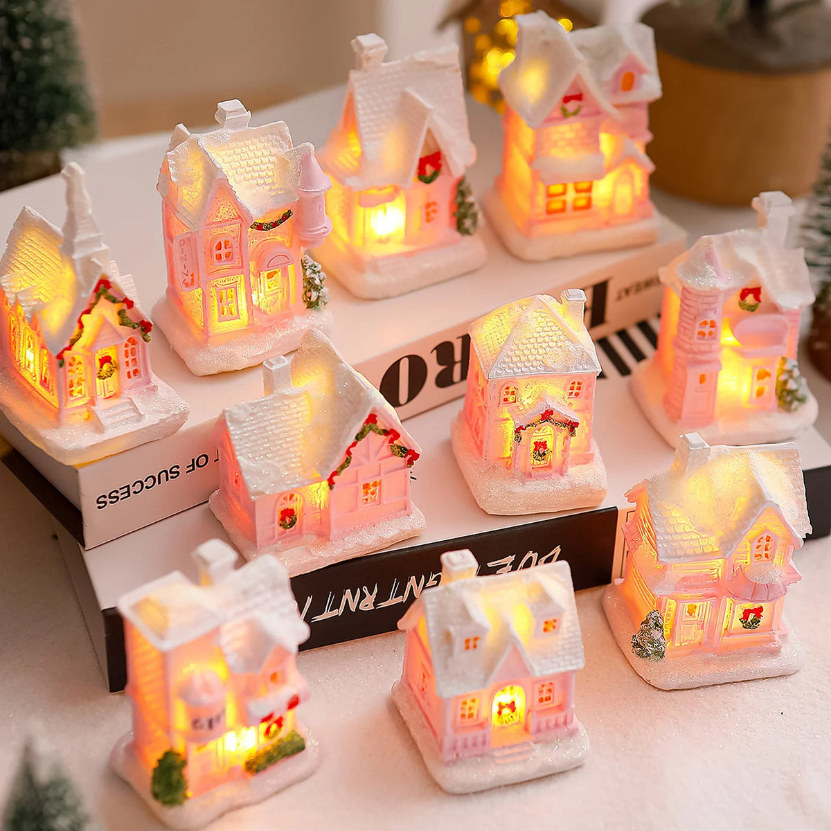 Christmas Village House LED-Lit Frosted Ceramic Tabletop