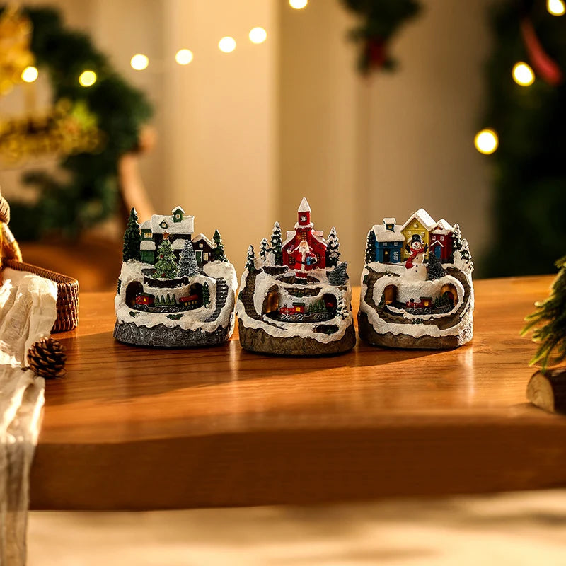Christmas Village Scene Illuminated Handcrafted Cordless