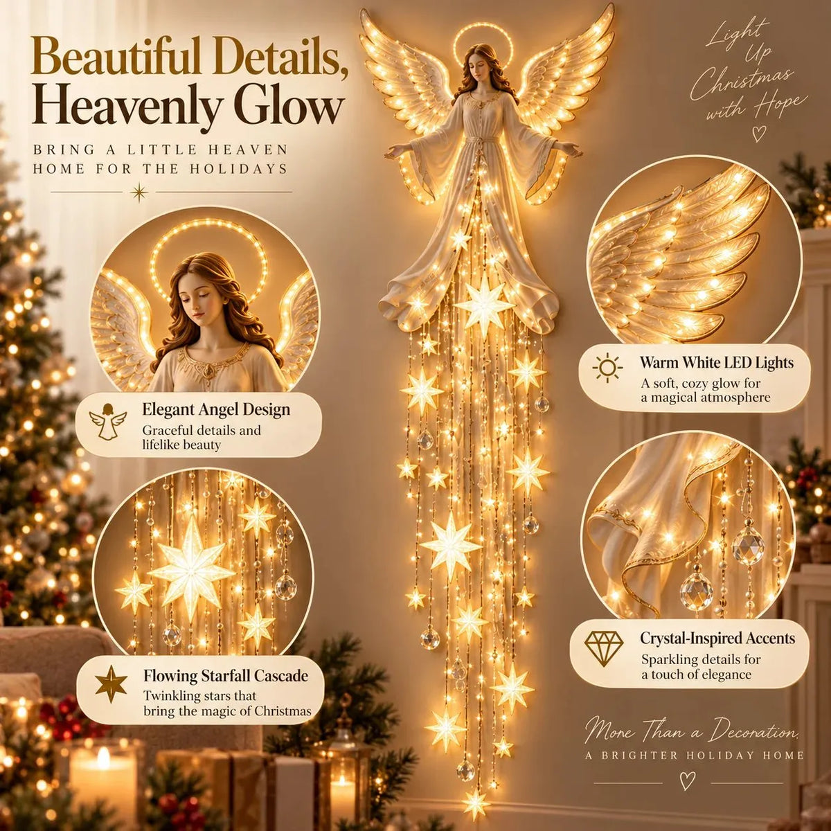 Christmas Wall Light Angel Starfall Warm Golden-White Glow