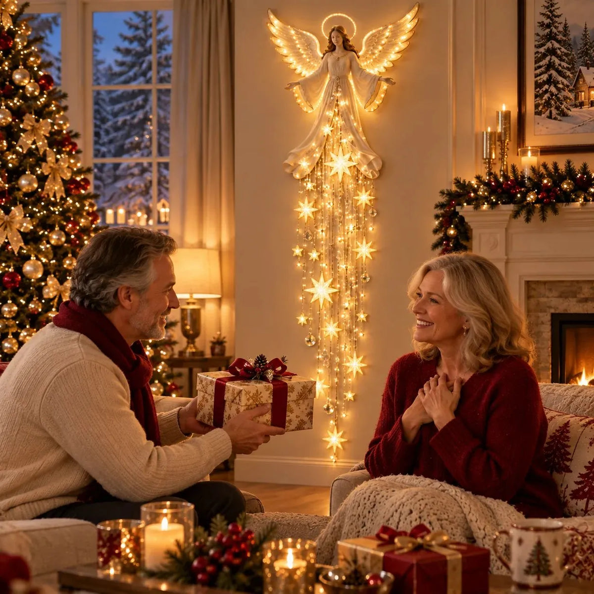 Christmas Wall Light Angel Starfall Warm Golden-White Glow