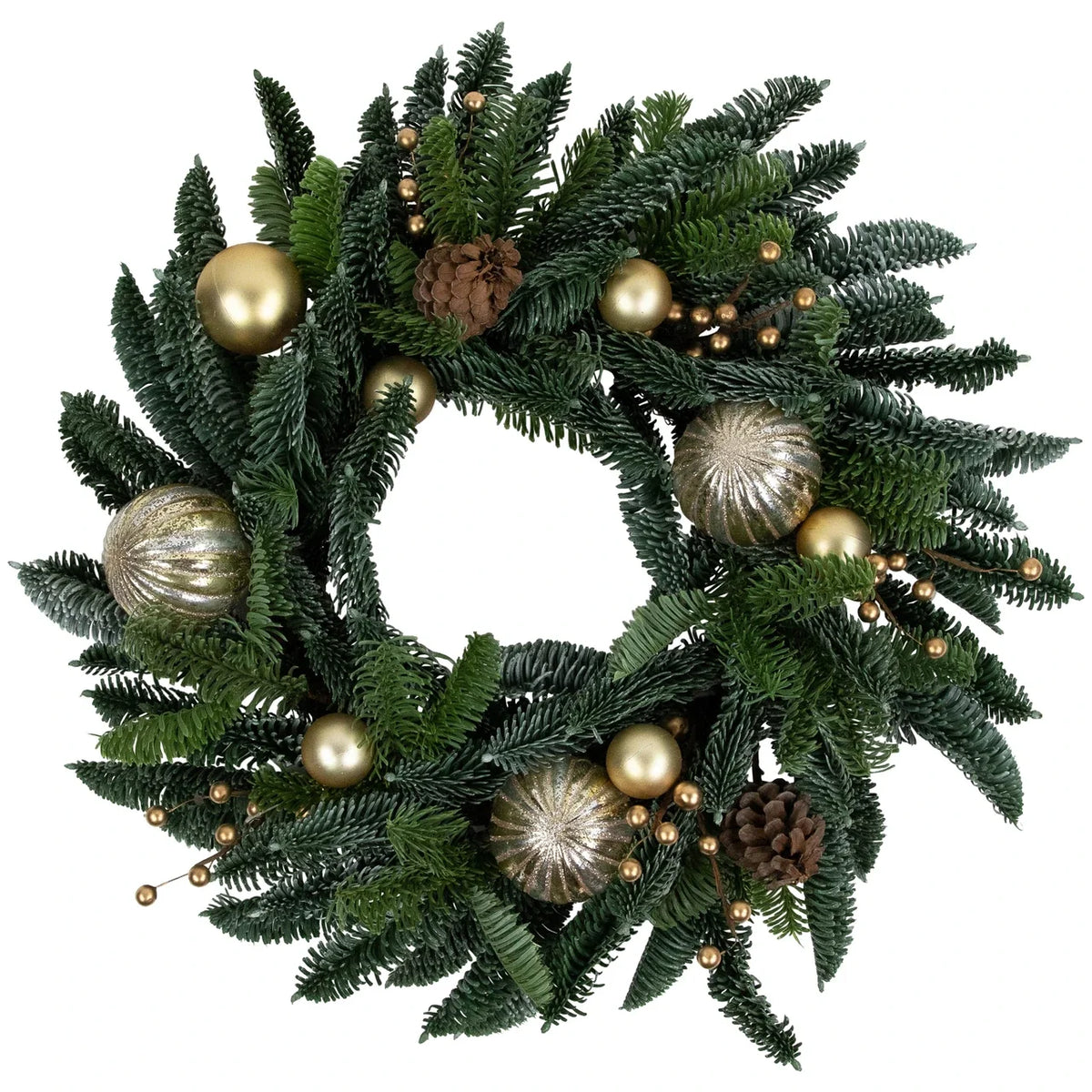 Christmas Wreath 22 Inch Gold Ornaments & Pine Cones