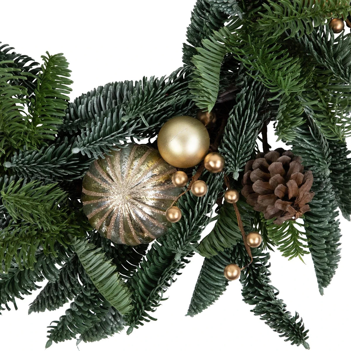Christmas Wreath 22 Inch Gold Ornaments & Pine Cones