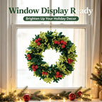 Christmas Wreath Felt Holly Leaves & Red Berries 45cm