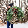 Christmas Wreath Handmade Pinecones & Bells Weather-Resistant