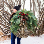 Christmas Wreath Handmade Pinecones & Bells Weather-Resistant