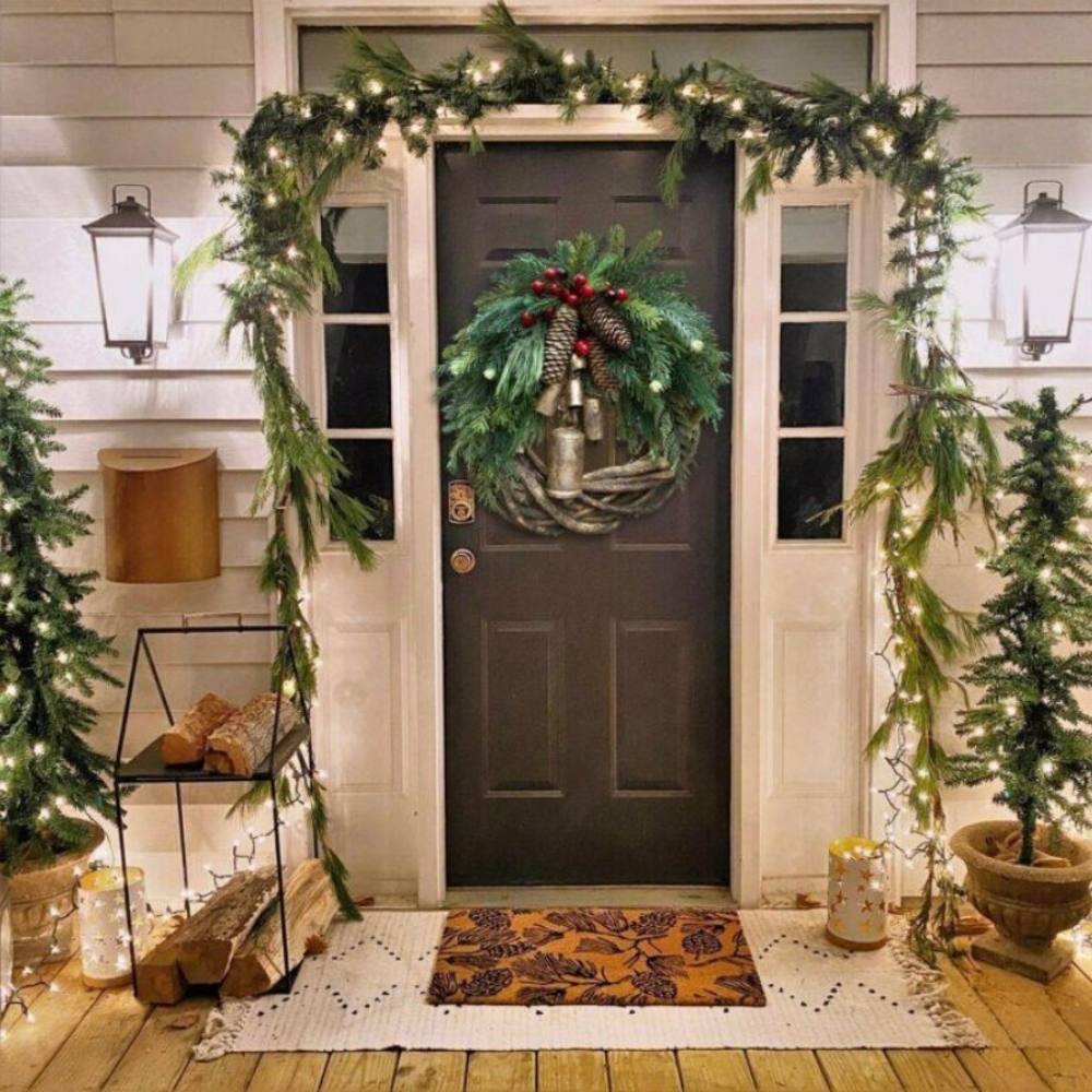 Christmas Wreath Handmade Pinecones & Bells Weather-Resistant