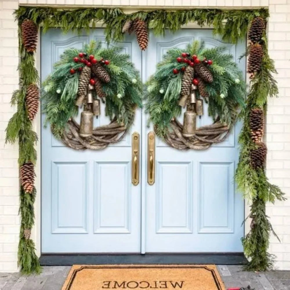 Christmas Wreath Handmade Pinecones & Bells Weather-Resistant