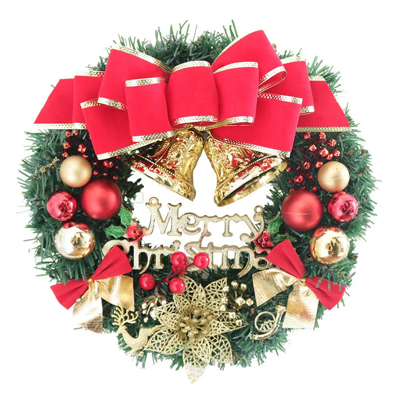 Christmas Wreath Red Bow & Gold Ornaments Ready To Hang