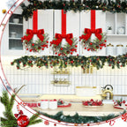 Christmas Wreath Red Bows & Pinecones Polyester Greenery