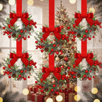 Christmas Wreath Red Bows & Pinecones Polyester Greenery