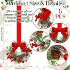 Christmas Wreath Red Bows & Pinecones Polyester Greenery