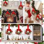 Christmas Wreath Red Bows & Pinecones Polyester Greenery