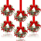 Christmas Wreath Red Bows & Pinecones Polyester Greenery