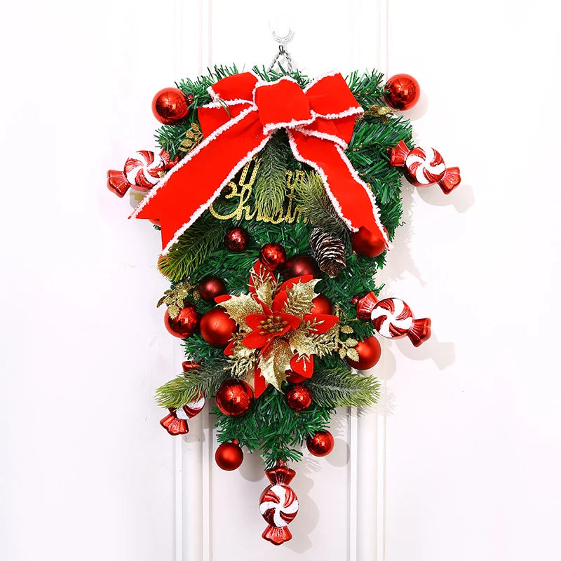 Christmas Wreath Red & Gold Baubles Merry Christmas Sign