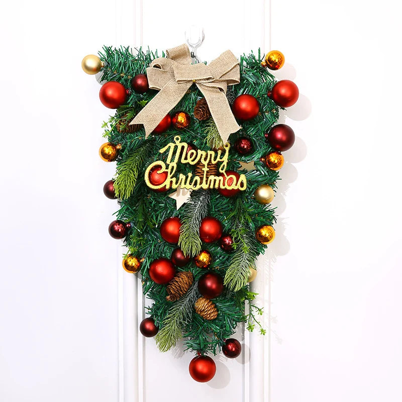 Christmas Wreath Red & Gold Baubles Merry Christmas Sign